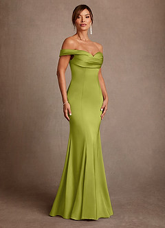 Azazie Boone Suknie dla Matki Panny Młodej Syrena Zza ramienia Satyna elastyczna Długość podłogi Sukienka image1