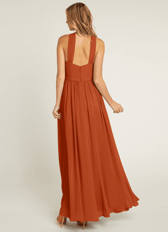 Azazie Jacey Bridesmaid Dresses Burnt Orange A-Line Pleated Chiffon Dress image2