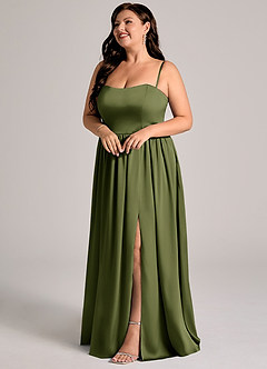 Azazie Calianna Bridesmaid Dresses Olive A-Line Off the Shoulder Stretch Satin Convertible Dress image10