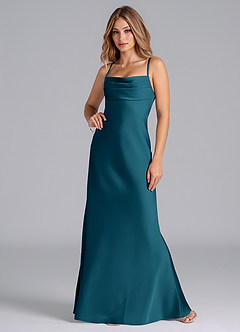 Azazie Seema Bridesmaid Dresses Ink Blue Mermaid Corset Stretch Satin Dress image4