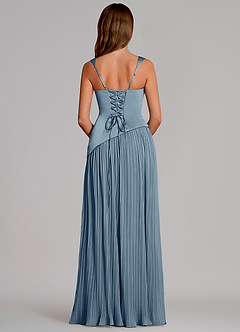 Azazie Stephanie 신부 들러리 드레스 A라인 주름진 스트레치 새틴 바닥 길이 드레스 image5