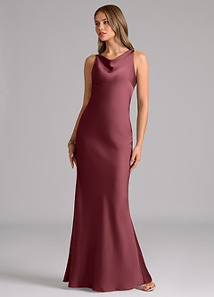 Azazie Allettie Bridesmaid Dresses Merlot Mermaid Stretch Satin Dress image5