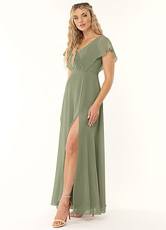 Azazie Rylee Abiti da Damigella Abito A-Line in Chiffon Plissettato Pistacchio image3