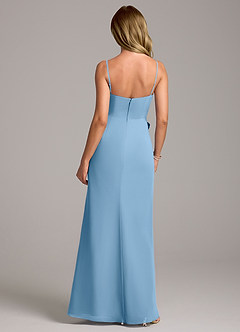 Azazie Tahlia Bridesmaid Dresses Steel Blue A-Line with Belt Chiffon Dress image7