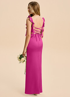 Azazie Jessamine Junior Fuchsia Sheath Ruched Stretch Satin Dress image4