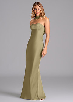 Azazie Lusinda Bridesmaid Dresses Moss Green Mermaid Strapless Stretch Satin Dress image1