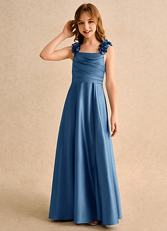 Azazie Rosita Girls Formal Sukienki dla dziewczynek sypiących kwiaty Linia A Pofałdowany Matowy satynowy Długość podłogi Sukienka image6