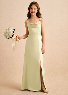 Azazie Shira Girls Formal Flower Girl Dresses Lemon Sorbet A-Line Pleated Stretch Satin Dress image5
