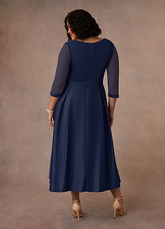 Azazie Maritza Mother of the Bride Dresses Dark Navy A-Line Pleated Matte Satin Dress image3