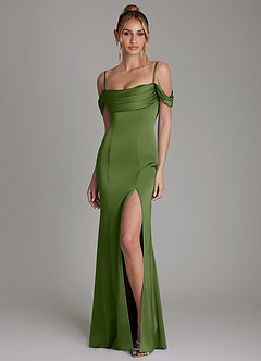 Azazie Nira Vestidos de damas de honor Vestido de Enebro de Satén Elástico de Corte Sirena con Corsé image5