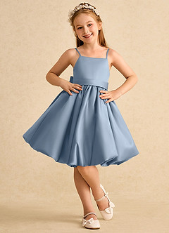 Azazie Davine Flower Girl Dresses Dusty Blue A-Line Spaghetti Strap Matte Satin Dress image3