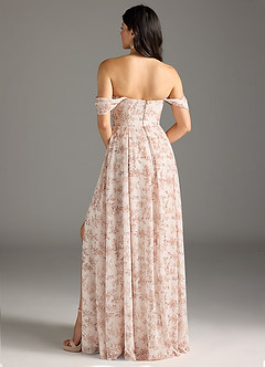 Azazie Chrysanta Final Sale Pink Fern Floral A-Line Off the Shoulder Chiffon Convertible Dress image2