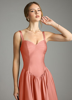 Azazie Evadina Suknie dla druhen Linia A Gorset Satyna elastyczna Do ziemi Sukienka image5