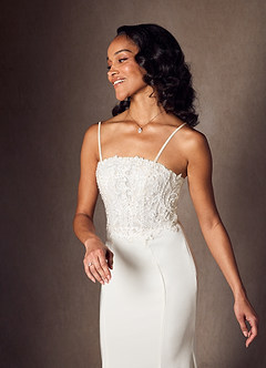 Azazie Lewena Wedding Dresses Diamond White Mermaid Lace Crepe Back Satin Dress image7