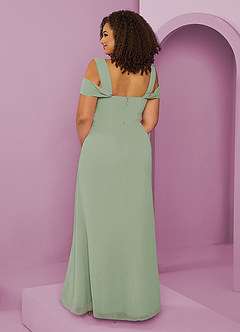 Barbie ♥ Azazie At-home Try On Dresses Dusty Sage A-Line Off the Shoulder Chiffon Dress image8