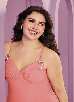 Barbie ♥ Azazie Bridesmaid Dresses Coral A-Line with Pockets Chiffon Dress image10