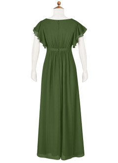Azazie Daphne Junior Robe Trapèze en Mousseline de soie Plissée Olive image7