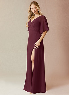 Azazie Cierra Bridesmaid Dresses Cabernet A-Line V-Neck Chiffon Dress image3