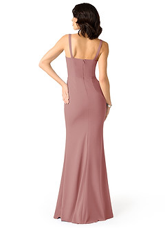 Azazie Gianetta Final Sale Dusty Rose Mermaid Side Slit Stretch Crepe Dress image2