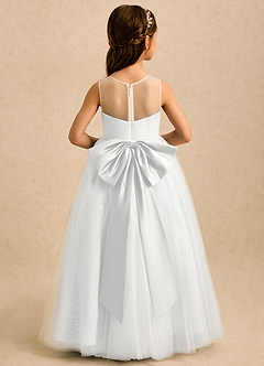 Azazie Addison Blumenmädchenkleider Ballkleid Pailletten Tüll Kleid Weiß image2