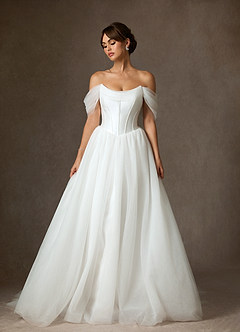 Azazie Adalyn Wedding Dresses Diamond White Ball-Gown Tulle Dress image4