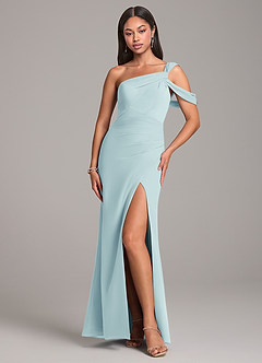 Azazie Wynter Bridesmaid Dresses Sea Glass Sheath Off the Shoulder Chiffon Dress image1