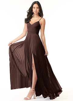 Azazie Vini Abiti Prova a Casa Abito A-Line in Chiffon con Scollo a V a Pieghe Matcha image3