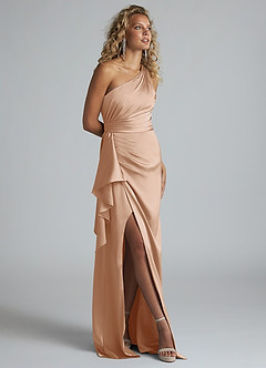 Azazie Maive Brautjungfernkleider Etui Gestreift Stretch-Satin Kleid Englisches Rosa image2