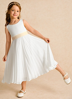 Azazie Margot Blumenmädchenkleider A-Linie Plissee Chiffon Kleid Elfenbein Champagner image3