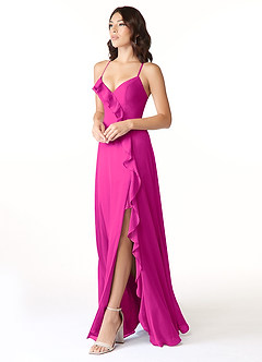 Azazie Tarni Bridesmaid Dresses Fuchsia A-Line Chiffon Dress image3