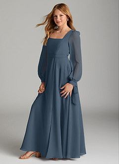 Azazie Leonia Junior Neptune A-Line with Pockets Chiffon Dress image4