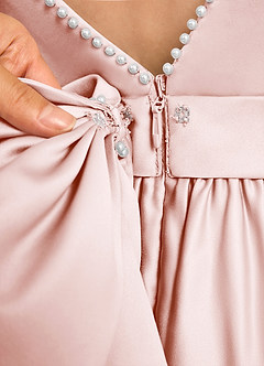 Azazie Dumpling Blumenmädchenkleider A-Linie Schleifen Matte Satin Kleid Zartrosa image7