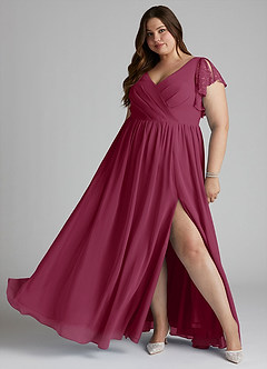 Azazie Zella Brautjungfernkleider A-Linie Spitze Chiffon Kleid Maulbeerrot image7