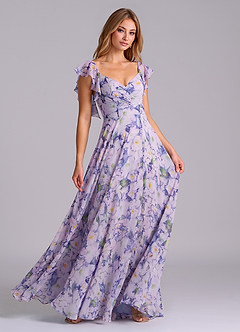 Azazie Leilani Bridesmaid Dresses Lilac Bloom A-Line Pleated Chiffon Dress image3