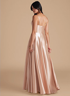 Azazie Elle Bridesmaid Dresses English Rose A-Line with Pockets Metallic Satin Dress image2