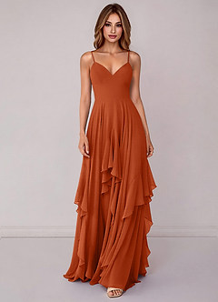 Azazie Zaina Brautjungfernkleider A-Linie Chiffon Kleid Gebranntes Orange image4