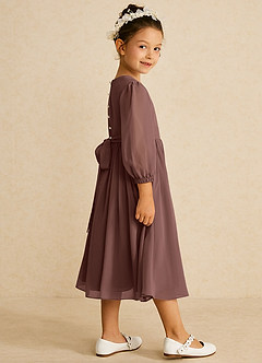 Azazie Lolo Robe Demoiselle D'honneur Fillette Robe Trapèze en Mousseline de soie avec manches Expresso image4