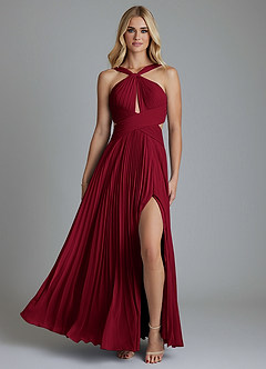 Azazie Hosanna Robes de demoiselle d'honneur Robe Trapèze en Mousseline de soie Plissée Bourgogne image6