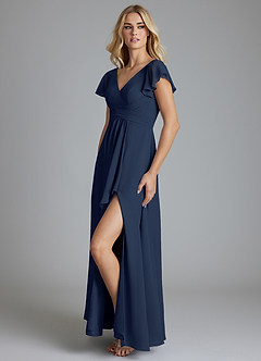 Azazie Omari Vestidos de damas de honor Vestido de Azul Marino Oscuro de Gasa de Corte en A image4