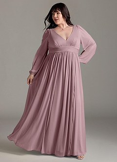 Azazie Norah Bridesmaid Dresses Dusty Rose V-Neck Long Sleeve Dress image8