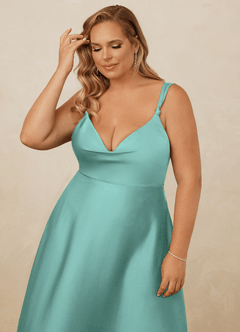 Christian Siriano Bridal for Azazie 1001 Brautjungfernkleider A-Linie Herzausschnitt Stretch-Satin Kleid Aqua image16