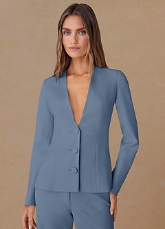 front Elara Dusty Blue Extreme-Plunge Refined Weave 2-Piece Suit