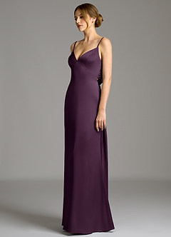 Azazie Adriane Bridesmaid Dresses Plum Sheath Bow Stretch Satin Dress image3