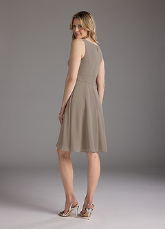 Azazie Shirley Mother of the Bride Dresses Taupe A-Line Scoop Pleated Chiffon Dress image7