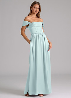 Azazie Hattie Bridesmaid Dresses Mist A-Line Corset Stretch Satin Dress image4