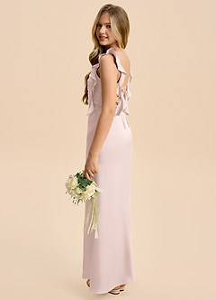 Azazie Jessamine Junior Blushing Pink A-Line Ruched Stretch Satin Dress image5