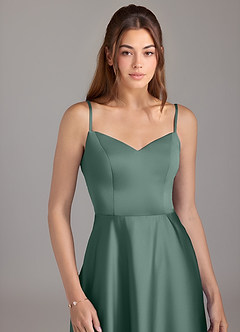 Azazie Marley Bridesmaid Dresses Eucalyptus A-Line Off the Shoulder Stretch Satin Convertible Dress image2