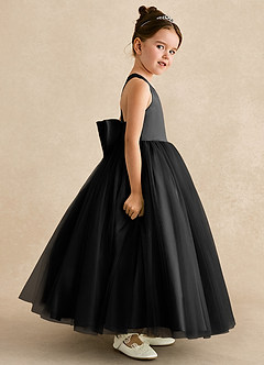 Azazie Peanut Robe Demoiselle D'honneur Fillette Robe Trapèze en Tulle Bretelle Noir image3