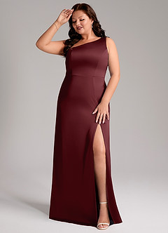 Azazie Phaedra Abiti da Damigella Abito A-Line in Raso Elasticizzato Monospalla Cabernet image3