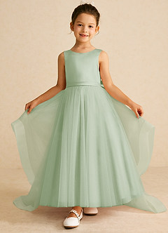 Azazie Pumpkin Blumenmädchenkleider A-Linie Cabrio Tüll Kleid Staubiger Salbeigrün image2